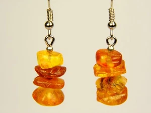 Baltic Amber Dangle Drop Earrings Brown Cognac Natural Stone Genuine 6498 - Picture 1 of 7