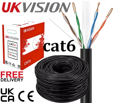 CAT6 Cable External Outdoor UTP Cat 6 Network Ethernet LAN Bulk 50-305m Lot UK - Image 1 of 4