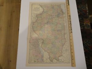 1903 State Map of Illinois & Wisconsin Sharp Colors Very Detailed 21.5" x 13.5