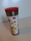 Starbucks Tumbler Flowers and butterfly 16 oz white travel mug with red lid