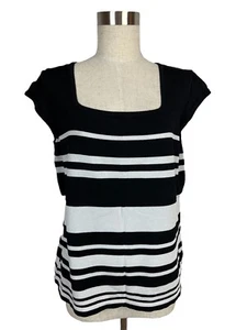 Nine & Company Ribbed Cap Sleeve Blouse Black and White Stripe Size XL - Picture 1 of 10