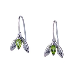 Snowdrop Peridot Earrings Sterling Silver Green Flowers Dangle Gift Boxed - Picture 1 of 12