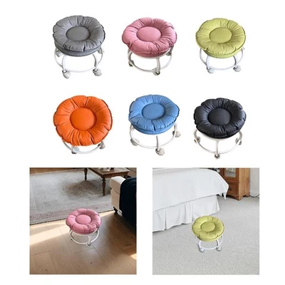 Low Roller Seat Stool Round Pulley Wheels Stool for Kitchen Office Garage - Image 1 of 2