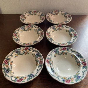 Vintage Royal Cauldon "Victoria" Set Of 6 Rimmed Cereal Bowls 18cm Diameter - Picture 1 of 15