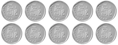 Mexico 5 Centavos, 1992-2002, KM #546, Mint X 10 PCS - Image 1 of 4