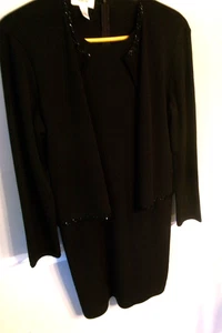 Talbots Petites Black Wool Blend Dress Attached Beaded Trim Jacket Size M EUC - Picture 1 of 7
