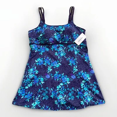 Trajes de Baño para Todos Traje de Baño Vestido Plus 24 Azul Floral Moldeado Copas Modesto NUEVO Foto 1 de 4