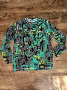 Volcom Shirt Mens 2XL Green Black Gray Faces Graphic Long Sleeve Skate Surf XXL - Picture 1 of 8