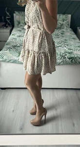 Floral Summer Romantic High Neck Belted Dress Size L - Picture 1 of 12