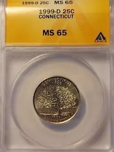 1999 D 25C STATE QUARTER CONNECTICUT ANACS MS 65 #K208 - Picture 1 of 4