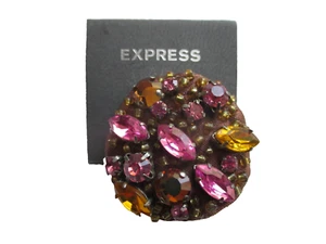 Vintage EXPRESS 1.25" Rhinestones Round Brooch - Picture 1 of 4