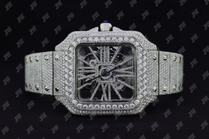 Quartz VVS1 D Moissanite Diamond Stainless Steel Luxury Bust Down Watch For Men - Picture 1 of 5
