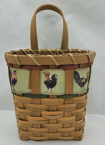 Basket Flat Back Wall Hanging Rooster Woven Handle 11.75" Tall Decorative Home Cover
