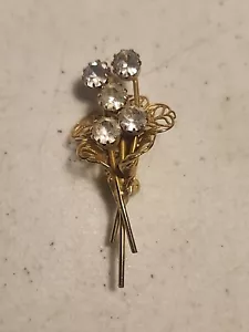 Floral Rhinestone Brooch Yellow Tone Calla Lilly Flower Vintage Pin - Picture 1 of 2