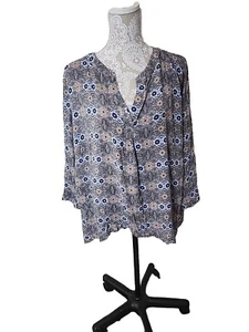 Adrienne Vittadini Womens Plus Blue Floral 3/4 Sleeve Blouse Top 3X - Picture 1 of 8