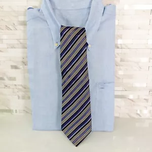 Balmain Neck Tie Mens Blue White Repp Striped Silk Solid Luxury Suit Paris Italy - Picture 1 of 12