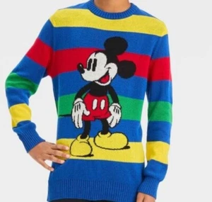 Boys Disney 100 Retro Mickey Mouse Stripe Sweater Medium 7/8 New - Picture 1 of 5