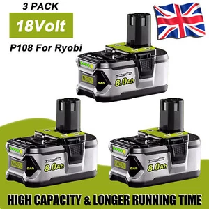 3 packs 18V 8.0Ah Lithium Battery For Ryobi P108 ONE+ Plus RB18L50 RB18L50 P104 - Picture 1 of 9