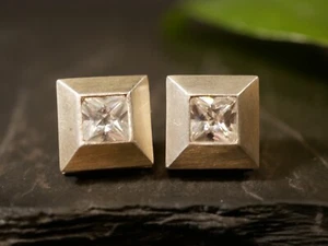 Hübsche 925 Silber Ohrringe Ohrstecker Otto Kern Matt Zirkonia Quadratisch - Bild 1 von 12