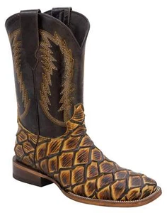 Men Genuine Leather Paladin Western Wide Square Toe Honey Boots Handcrafted - Picture 1 of 1