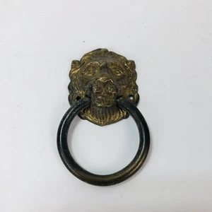 LION HEAD Pull Drawer Handle Antique VTG Brass Door Knocker Style 1pc 2” Tall - Picture 1 of 4