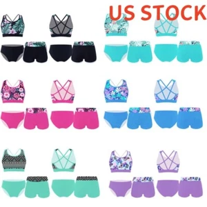 Girls 3Pcs Cross Straps Swimwear Sleeveless U Neck Floral Print Swimming Set - Picture 1 of 82