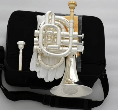 Professional C Key Pocket trumpet Silver Plated Monel Valves +2 Mouthpiece Case - Image 1 of 4