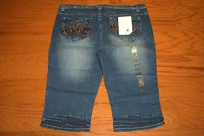 Akademiks - Bermuda Walking Stretch Denim Blue Jean Shorts - Women 38 - NWT - Image 1 of 4
