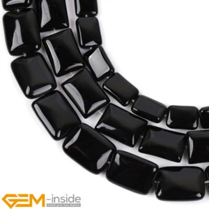 Natural Rectangle Black Onyx Agate Gemstone Beads For Jewelry Making Strand 15" - Picture 1 of 34
