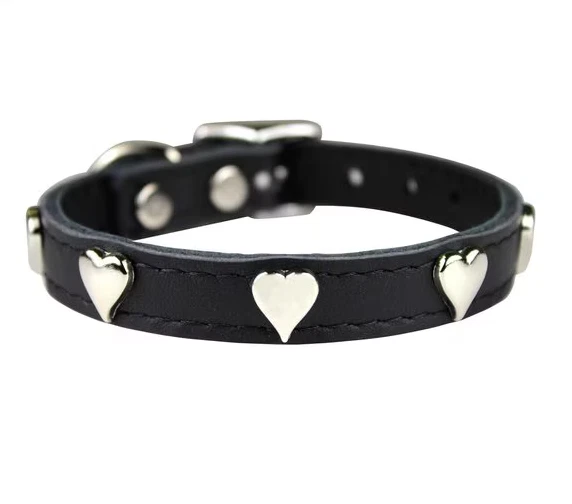 OmniPet Signature Leather with Hearts 10″ Dog Collar, Black, Made in USA Foto 1 de 1