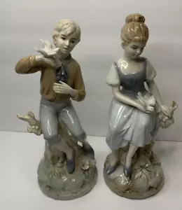 Ardalt Lenwile China Estatuillas Niña y Niño Con Pájaros - Japón - Pintado a Mano - 8" - Imagen 1 de 14