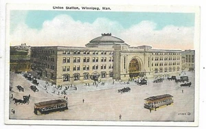 Tarjeta postal de Winnipeg Manitoba Union Train Station borde blanco sin usar - Imagen 1 de 2