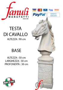 TESTA DI CAVALLO,BUSTO + BASE,DECORAZIONE DA GIARDINO IN CEMENTO - Foto 1 di 2