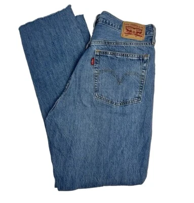 Levi's 501 Blue 31 X 27.5 Lose Fit Button Up Denim Distressed Light Wash Raw Hem - Image 1 of 4