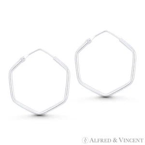 Pendientes de aro livianos de tubo hexagonal de 6 lados 32x31x2 mm en plata esterlina 0,925 - Imagen 1 de 1