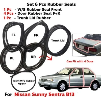 For 90-94 Nissan Sentra B13 Tsuru Sunny Sedan 4D Weatherstrip Rubber Seal 6PCS — 第 1/4 张图片