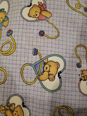 Doctor Nurse Bears Hearts and Stethoscope Fabric Springs 100% Cotton 30”L x 40”W - Image 1 of 2