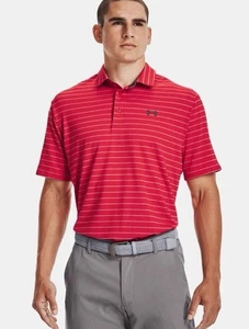 Under Armour Men’s Playoff Polo Tour Striped Shirt Red/Steel/Gray 1351130 600 - Picture 1 of 5
