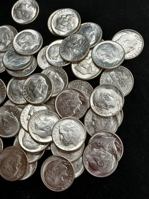 Silver 1960 D Roosevelt Dimes lot of 50 AU coins   TP 10227 - Image 1 of 4