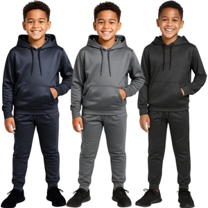 Kids Tracksuit Set Boys Hooded Top & Joggers Plain Loungewear Suit 7-14 Years - Picture 1 of 14