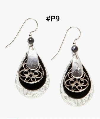 Silver Forest Surgical Steel Layered Teardrop Filigree Earrings E-8061 Black  - Image 1 of 3