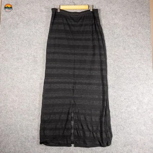 Bobeau A-Line Midi Skirt Black Striped Pull-On Slit Stretch Knit Women's Large - Picture 1 of 14