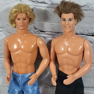 Vintage 90s Ken Boy Dolls Lot Of 2 In Shorts Rooted Hair Beach Surfer Mattel - Picture 1 of 8