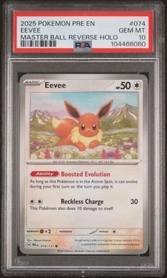 PSA 10 GEM MINT Eevee Prismatic Evolutions Masterball Reverse Pokemon 074/131 - Image 1 of 2