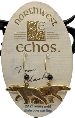 Northwest Echos Polar Bear Pierced Earrings Gold Vermeil 22kt plated Sterling - Image 1 of 4