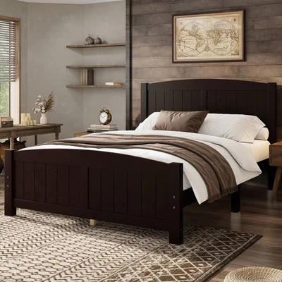 Full/Queen/King Size Wooden Platform Bed Frame w/ Headboard & Footboard Espresso - Image 1 of 4