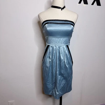 Mini vestido vintage Y2K azul celeste babydoll sem alças bolsos formatura sereia fada 3 - Imagem 1 de 4