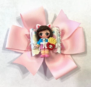Beautiful Clay Doll in bunny ears with her Panda Inspired Hair Bow for girls - Picture 1 of 3