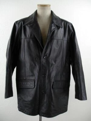 Para hombres Talla L Knightsbridge Cuero Negro Aislado Coche Abrigo Invierno Vestido Abotonado Foto 1 de 4