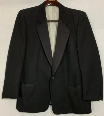 Mens Pierre Cardin Size 37L Black Striped Tuxedo Jacket Satin Lapels 1 Button - Image 1 of 4